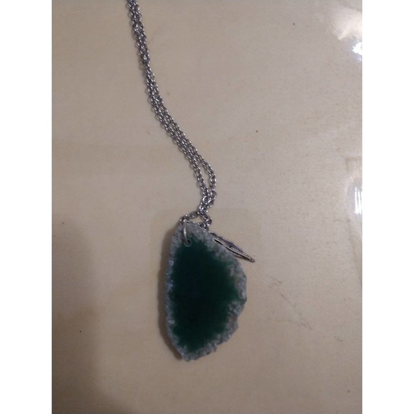 Blue stone Necklace w feather charm boho - Picture 10 of 12